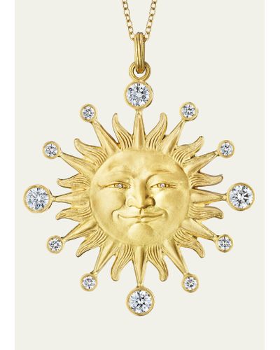 Anthony Lent 18k Yellow Gold Small Diamond Sunface Pendant Necklace - Metallic