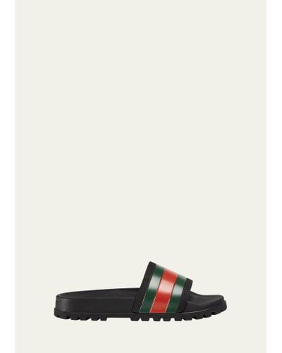 Gucci Pursuit Striped Rubber Sliders - Black