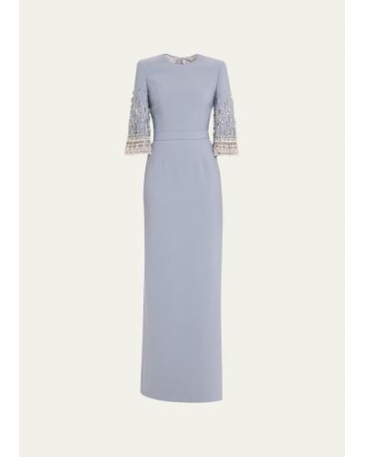 Jenny Packham Ondine Sequined And Crystal Column Gown - Blue