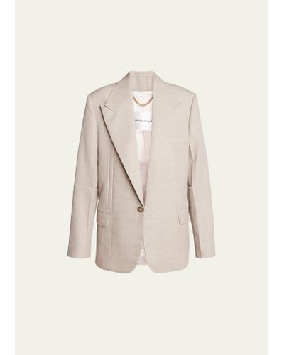 Victoria Beckham Darted-sleeve Tailored Wool Jacket - Natural