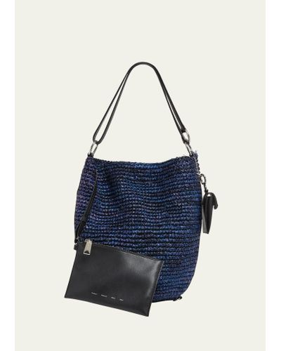 Proenza Schouler Raffia & Leather Bucket Bag - Blue