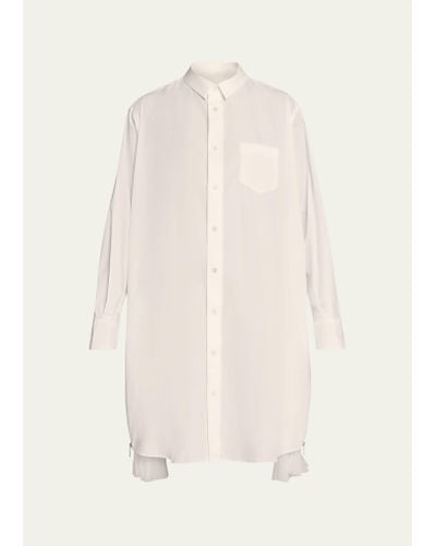Sacai Pleated-side Long Button-front Shirtdress - Natural