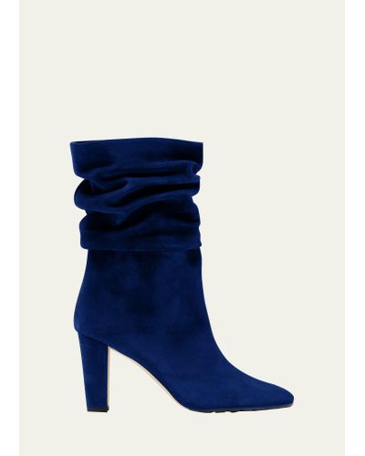 Manolo Blahnik Calasso Suede Slouchy Ankle Booties - Blue