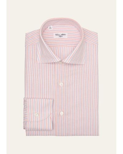 Cesare Attolini Linen-cotton Stripe Dress Shirt - Pink