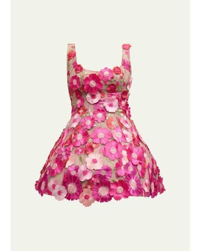 Bronx and Banco Jasmine Floral Applique Fit-&-flare Mini Dress - Pink