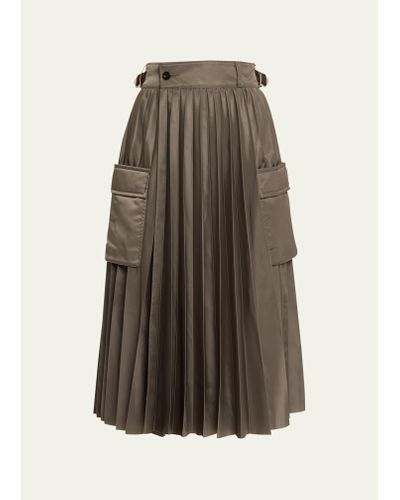 Sacai Pleated Nylon Twill Midi Skirt - Gray