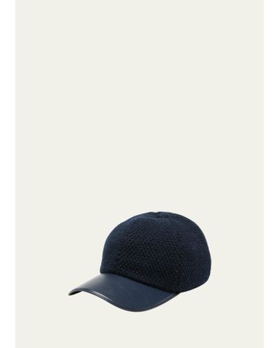 Inverni Woven Cashmere-wool & Leather Baseball Cap - Blue