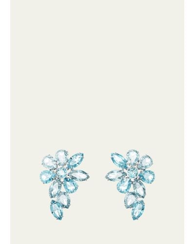 Swarovski Gema Rhodium-plated Mix-cut Blue Crystal Flower Drop Earrings