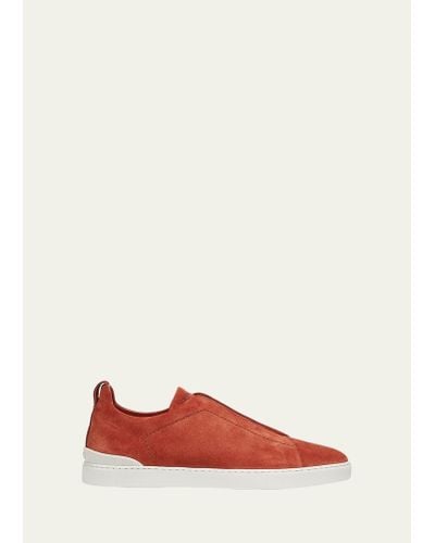ZEGNA Triple-stitch Suede Slip-on Low-top Sneakers - Red