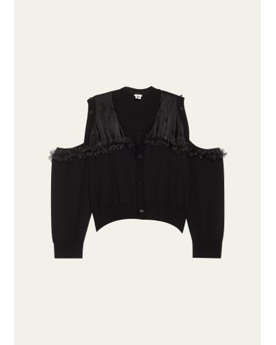 Noir Kei Ninomiya Ruffle Detachable Sleeve Wool Cardigan - Black