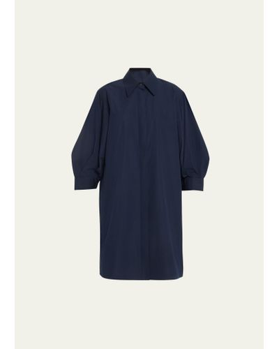 Lafayette 148 New York Blouson-sleeve Cotton Poplin Midi Shirtdress - Blue