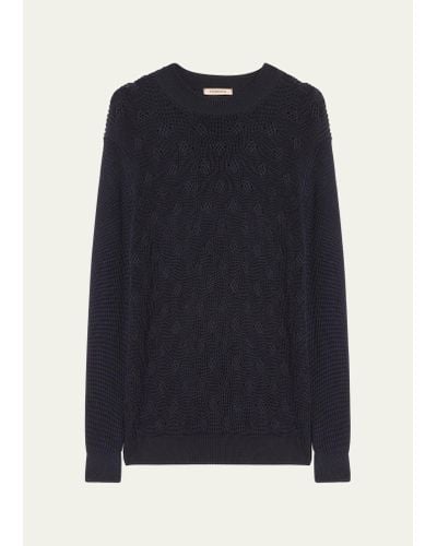 FIORONI CASHMERE Cotton-silk Cable Knit Crewneck Sweater - Blue