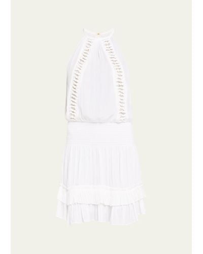 Ramy Brook Delfina Embellished Smocked Halter Mini Dress - White