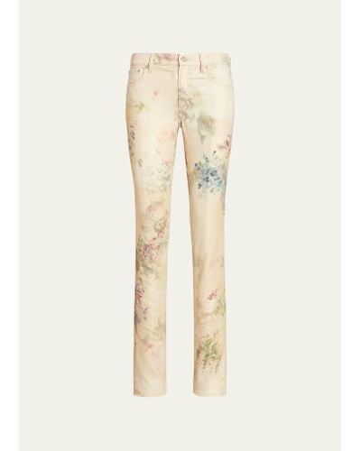 Ralph Lauren Collection 160 Faded Floral-print Slim-leg Jeans - Natural