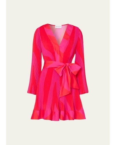 MILLY Liv Pleated Zebra-print Mini Dress - Pink