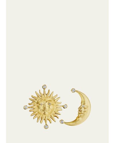 Anthony Lent 18k Yellow Gold Sunface And Crescent Moon Diamond Earrings - Metallic