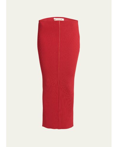 Marni Ribbed Knit Midi Skirt - Red