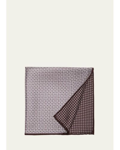 Brioni Diamond-print Reversible Silk Pocket Square - Purple