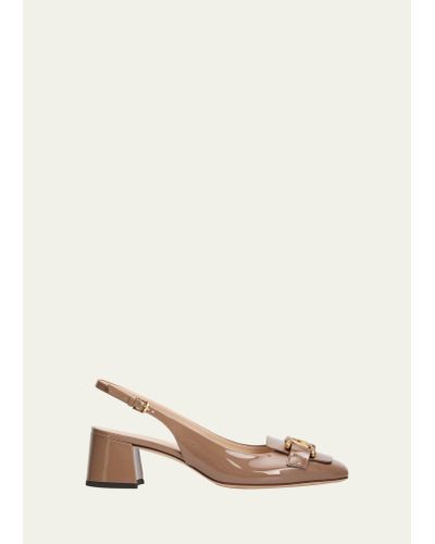 Tod's Cuoio Patent Slingback Chain Pumps - Natural