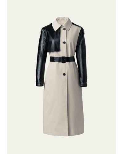 Mackage Leiko Water-repellant Two-toned Twill And Leather Trench Coat - White
