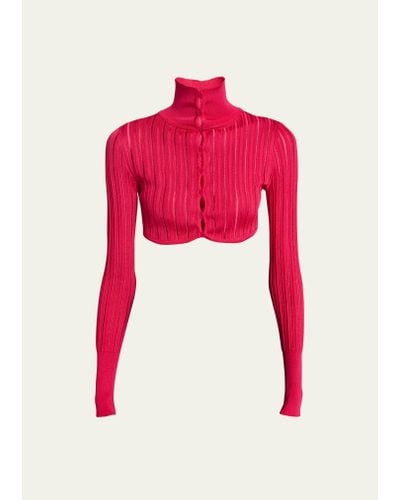 Alaïa Cropped Crino Button-front Cardigan Top - Red