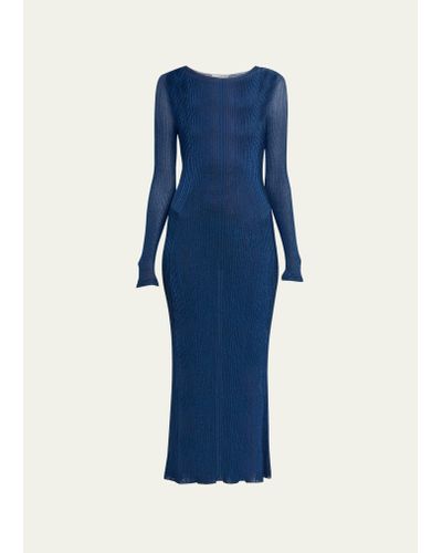 Ulla Johnson Simone Sheer Stripe Knit Midi Overlay Dress - Blue