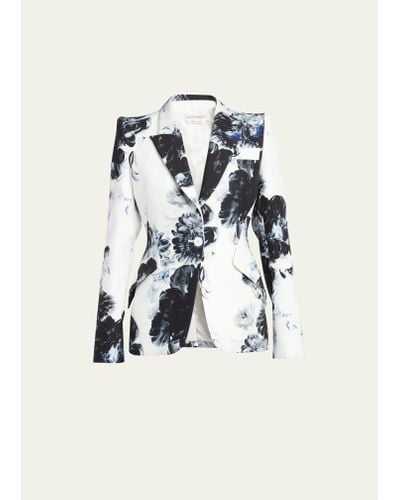 Alexander McQueen Peak Shoulder X-ray Floral Print Blazer Jacket - Multicolor