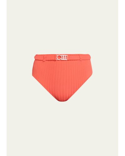 Solid & Striped The Cora Solid Rib Belted Bikini Bottoms - Red