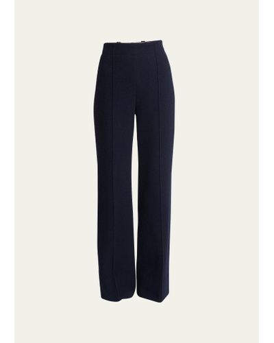 Chloé Floor-length Wide Pants In Gauzy Recycled Cashmere Wool With Front Crease - Blue