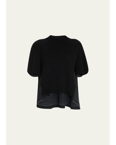 Sacai Puff-sleeve Denim Knit Blouse - Black
