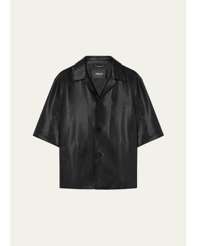 Versace Smooth Leather Camp Shirt - Black