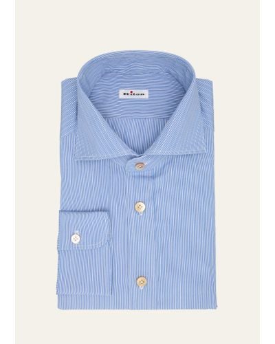 Kiton Cotton Mini Stripe Dress Shirt - Blue