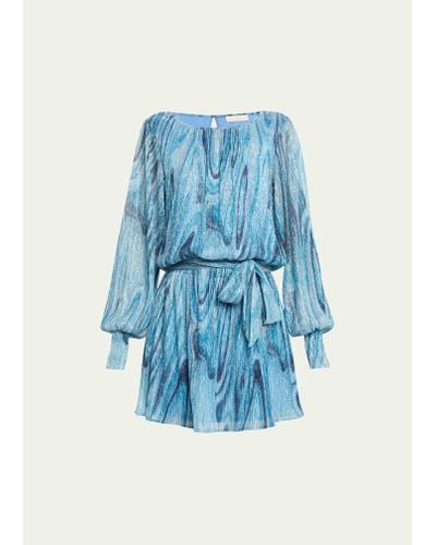 Ramy Brook Emberly Metallic Knit Mini Dress - Blue