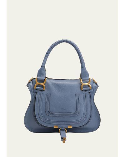 Chloé Marcie Small Double Carry Satchel Bag In Grained Leather - Metallic