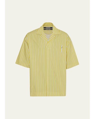 Jacquemus Striped Camp-collar Popover Shirt - Yellow