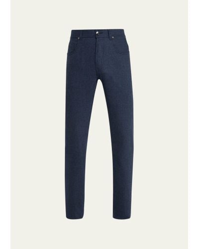 Cesare Attolini Straight-leg Flannel 5-pocket Pants - Blue