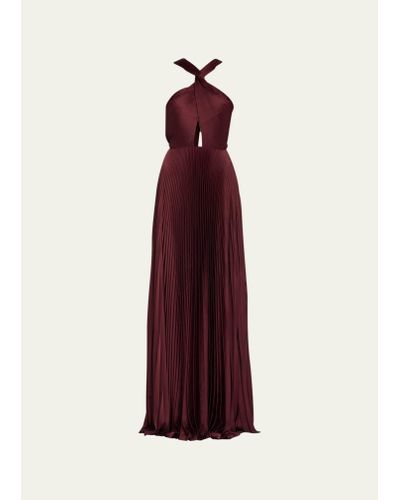 A.L.C. Athena Pleated Halter A-line Maxi Dress - Red