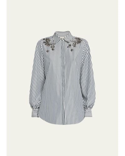 Cinq À Sept Tianna Crystal Ivy Embellished Button-front Shirt Top - Gray