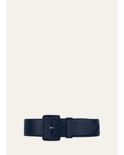 Vaincourt Paris La Merveilleuse Large Pebbled Leather Belt With Covered Buckle - Blue
