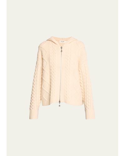 Still Here Dakota Cable-knit Hooded Zip Sweater - Natural