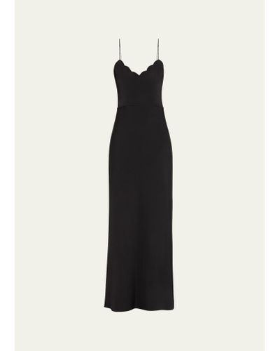 Chloé X Atelier Jolie Silk Scalloped Slip Dress - Black