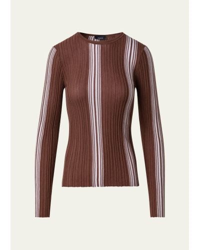 Akris Irregular Striped Fine Gauge Long-sleeve Sweater - Brown