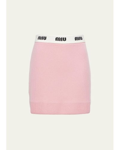 Miu Miu Logo Waistband Wool Mini Skirt - Pink