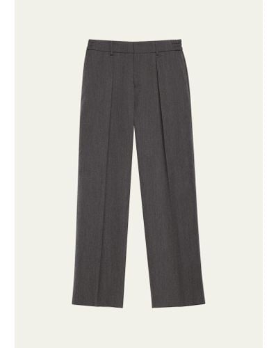 Burberry Casual Pleated Wool Pants - Gray