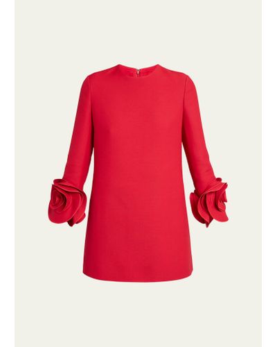 Valentino Garavani Rosette Cuff Wool-silk Mini Dress - Red