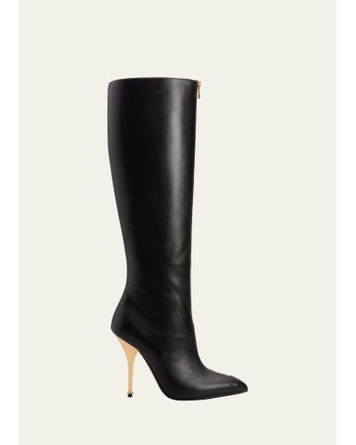 Tom Ford Leather Zip Knee Boots - Black