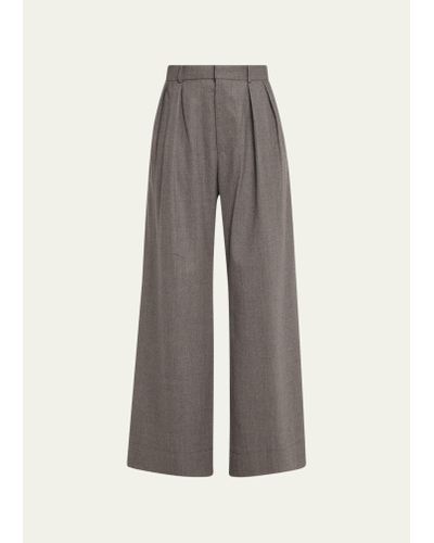 Wardrobe NYC Low Rise Pintuck Wide-leg Flannel Pants - Gray