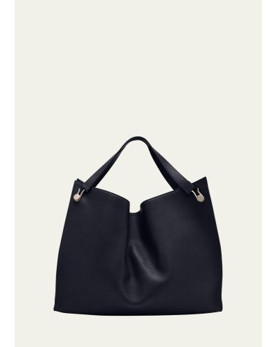 The Row Alexia Tote Bag In Saddle Leather - Blue
