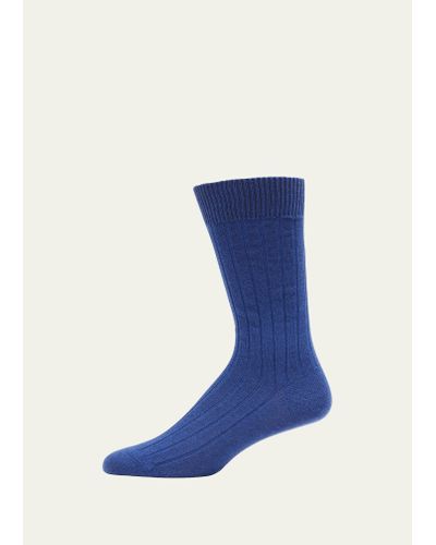 Bresciani Cashmere Mid-calf Socks - Blue