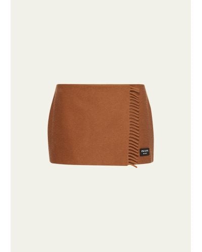 Prada Fringe Cashmere Scarf Mini Skirt - Brown